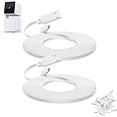 YEAOI 2-Pack 30 ft Extension Cable for WYZE Cam Pan V3 Outdoor Camera | Micro USB 90-Degree Power Adapter, Flat Cord, White