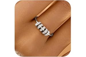 LOVECOM S925 Sterling Silver Fidget Anti Anxiety Rings With Cubic Zirconia Beads Spinner Ring for Women 14k Gold Plated Stress Relief Spinning Ring Jewelry Christmas Gifts for Mom to Daughter