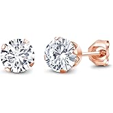 Gem Stone King 1.00 Ct G/H VVS-VS Lab Grown Diamond 18K Rose Gold Plated Silver Stud Earrings For Women Men
