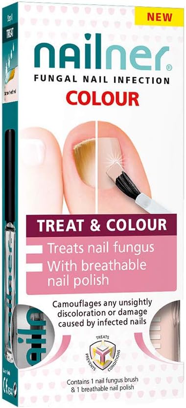 Nailner Treat & Colour Anti Fungal Nail Treatment Brush 2 x 5 ml Duo Pack for Toenails and Breathable Nail Varnish, Conceal