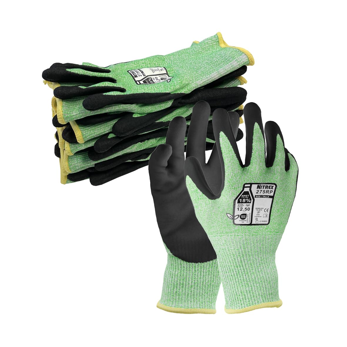NITREX 275RP Cut Resistant Work and Safety Gloves - 5 Pairs - Sandy Nitrile Palm Coated - Oils and Grease Resistant – Mechanical and Industrial Protective Gloves - Size 10