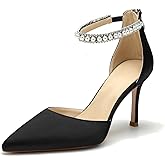 Pointed Toe Pearl Wedding Shoes for Bride White High Heels Satin Bridal Shoes Zipper Back Evening Party Dance Dresses Shoes Pumps for Women