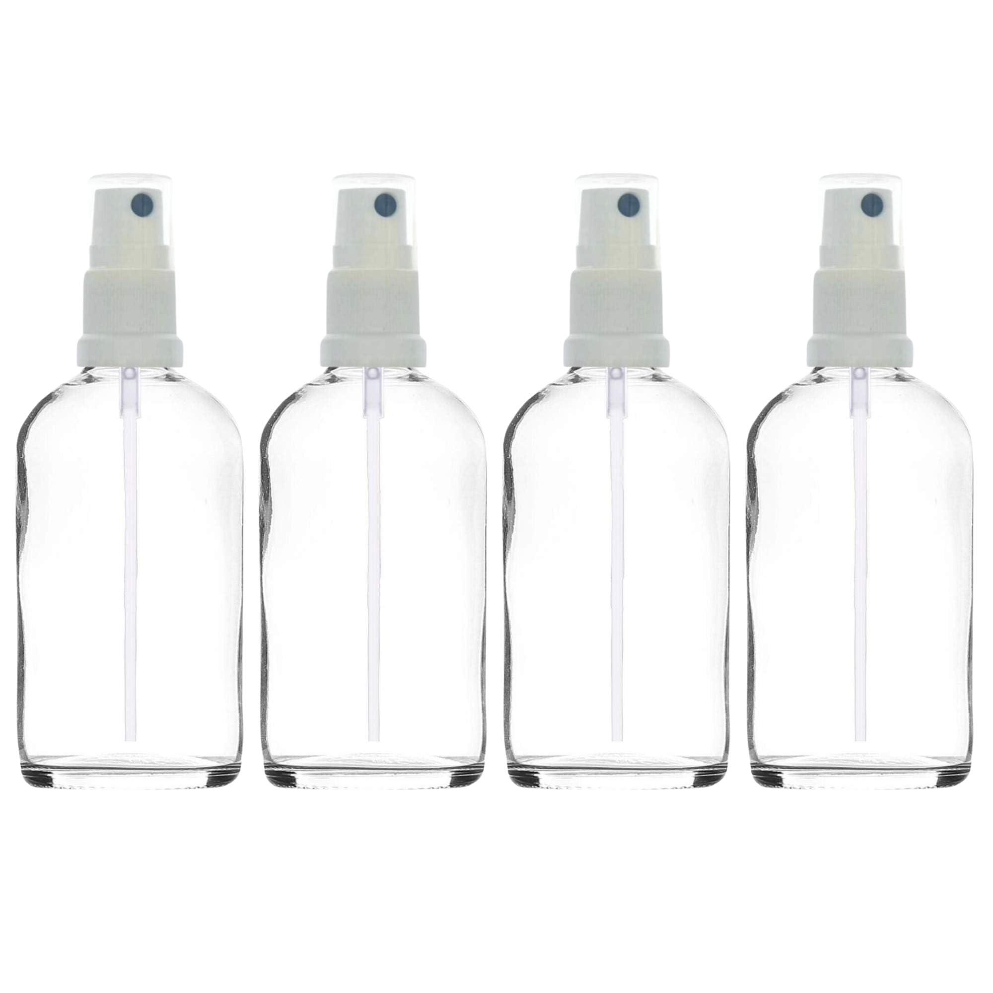 Elegant 100ml Clear Glass Spray Bottles - Set of 4 - Refillable & Stylishly Compact - Beauty, Skincare, Aromatherapy, Perfumes and Gifting. Refill, Preserve, Protect and Travel in Style!