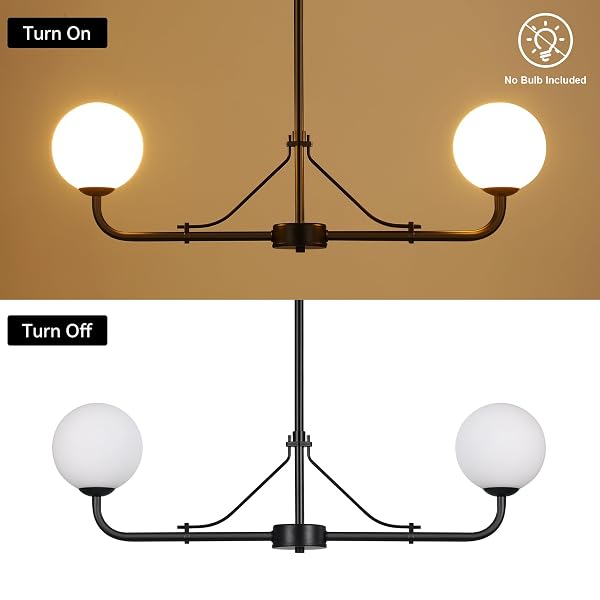 KLGXNRD 2 LIGHTS BLACK LINEAR CHANDELIER, MID CENTURY MODERN KITCHEN ISLAND LIGHTING, DINING ROOM LIGHT FIXTURES OVER TABLE HANGING, MILK WHITE GLOBE GLASS SHADE