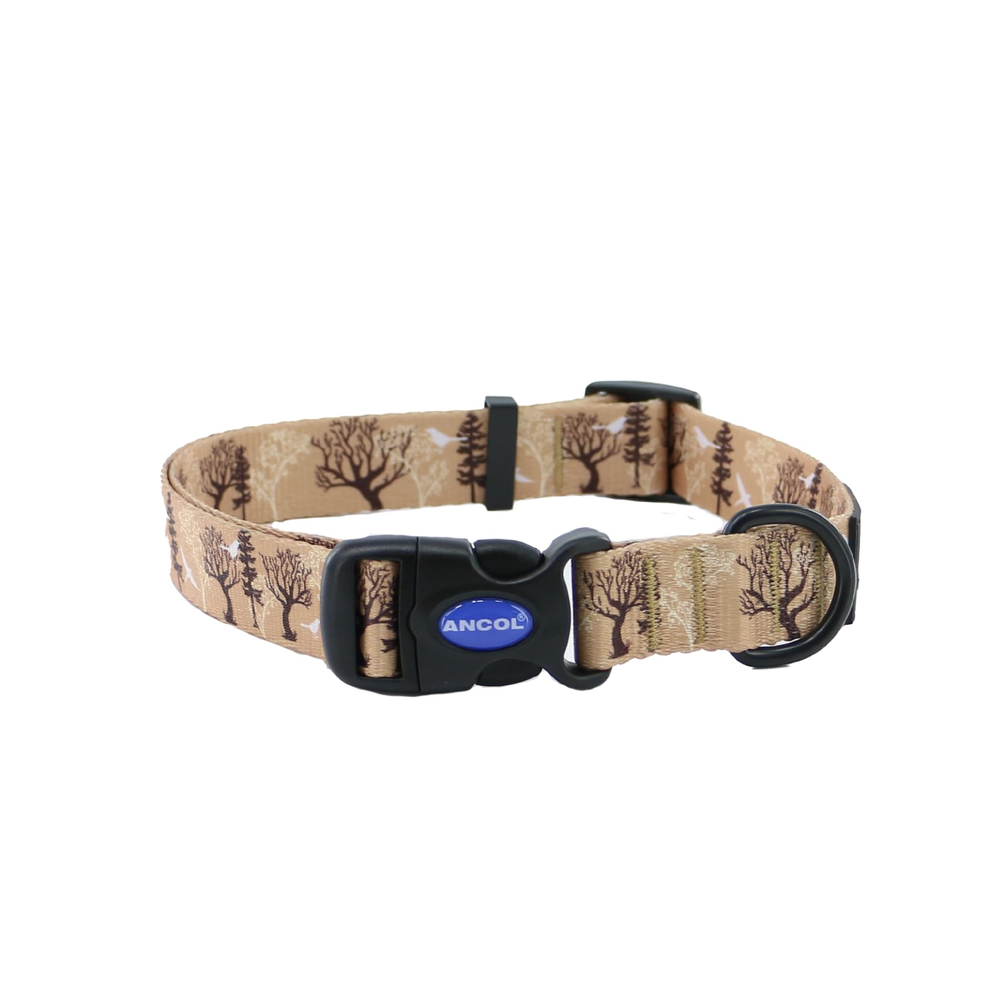 Ancol Soho Round Dog Collar Woodland Patterned - 100% Recycled Fabric Comfortable Pet Accessory - Sturdy Adjustable Buckle Puppy Neckband - M