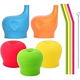 TOUGS Silicone Sippy Straw Cup Lids for Toddlers Babies (5 Pack) - Reusable, Spill-Proof - Stretches to Cover Tumblers, Yeti Rambler, Mason Jars, Cups and Mugs