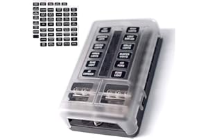 12-Way Fuse Block W/Negative Bus - JOYHO ATC/ATO Fuse Box with Ground, LED Light Indication & Protection Cover, Bolt Connect 