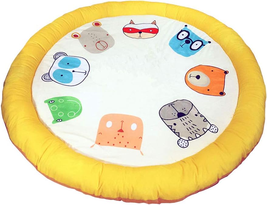 PISSCO 55" Diameter Round Area Play Mat/Rug for Kids Indoor and Outdoor Crawling Rugs for Baby, Soft and Thick (55" Diameter, Animals)