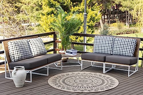 Livabliss Vera Round, Living Room, Dining Room – 100x100 cm, Beige & Black