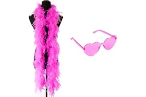 MKYSZLT Pink & Hot Pink Feather Boa Boas with Heart Rimless Sunglasses Men Women Performance Bachelor Dancing Halloween Party