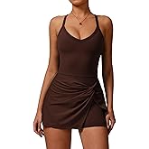 QBGJTD Womens Tennis Golf Dress with Built-in Bra Shorts Cross Backless V Neck Twist Front Hem Athletic Dresses