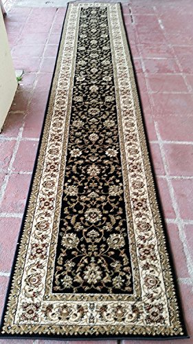 Deir Debwan Traditional Long Oriental Floral Persian 330,000 Point Runner Rug Black Design 601 (31 Inch X 15 Feet 8 Inch)