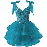 Ontoefy Sparkly Off Shoulder Homecoming Dress - Tulle Sequin V-Neck Cocktail Party Dresses
