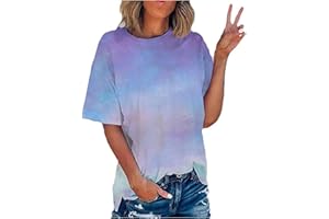 Binmer 2024 Summer Tie Dye Shirts for Womens Plus Size Short Sleeve Tops Fashion Gradient Graphic Tee Club Party Blouse S-5XL