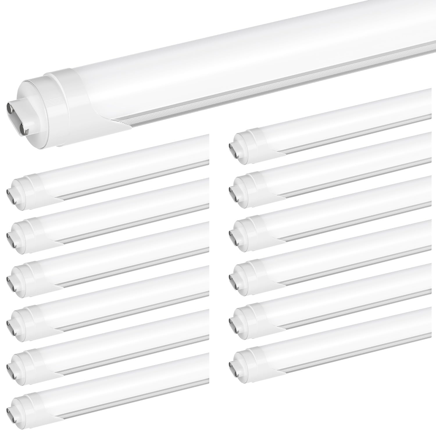 Photo 1 of JESLED R17D/HO 8FT LED Bulbs, Rotate Tube Light Bulb 8 Foot, 5000K Daylight 72W, 7200LM, 110W Equivalent F96T12/DW/HO, Frosted Cover, T8/T10/T12 Replacement, Dual-End Powered, Ballast Bypass(12 Pack)