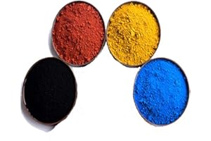 7.4 oz 4 Pack of Iron Oxide Powder, Concrete Pigment, Cement, Mortar - Black, Yellow, Red, Blue Colors, 1.85 oz Each