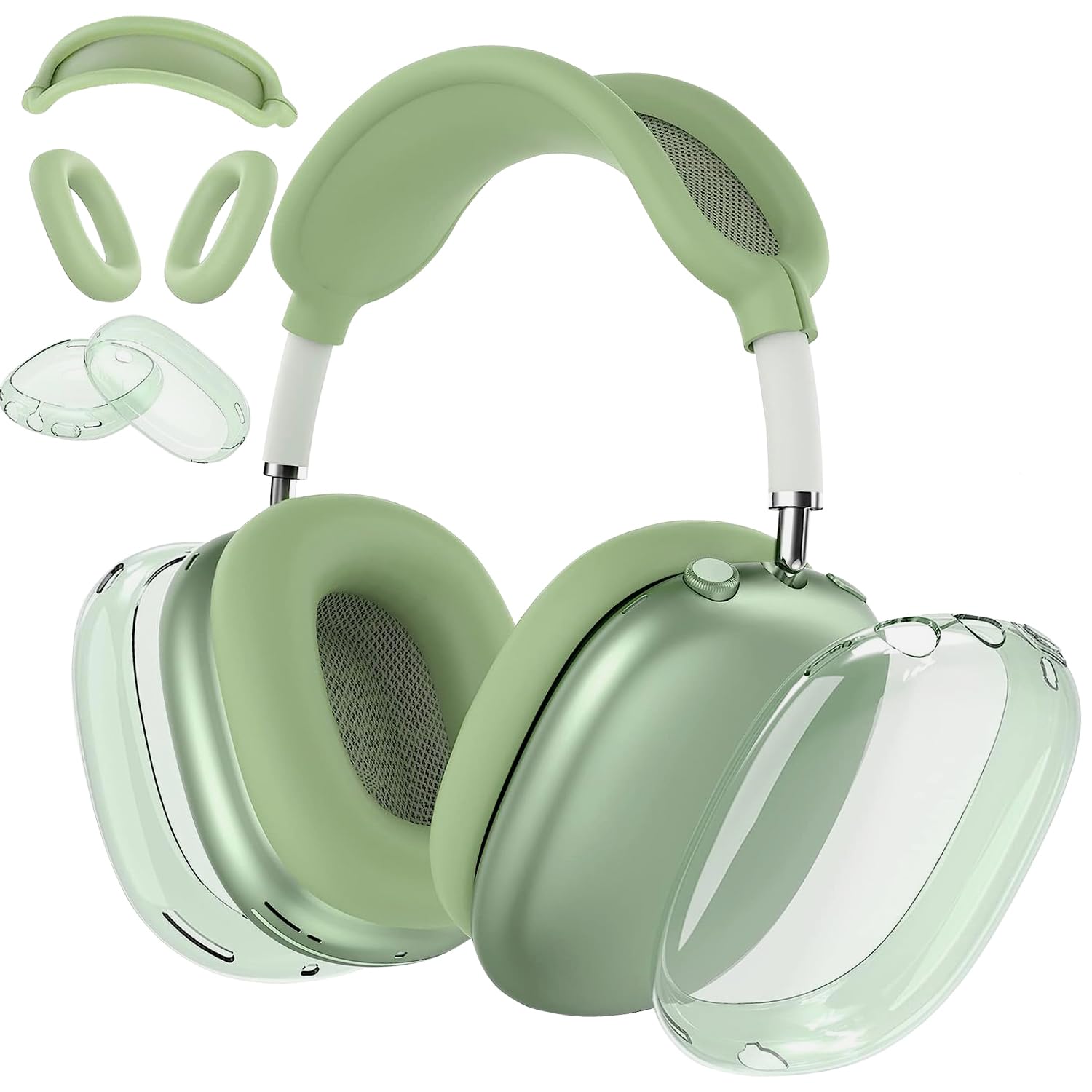 Silicone Case Cover for Airpods Max Headphones, Anti-Scratch Ear Pad Case Cover/Ear Cups Cover/Headband Cover for Airpods Max, 3-in-1 Accessories Case Protector Cover for Airpods Max (TPU Green) — image 1