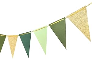Letjolt Green Triangle Banner Decoration Golden Greenery Party Supplies Bunting Signs for Birthday Nursery Anniversary Decoration Graduation Flags 15 pcs 10 Feet