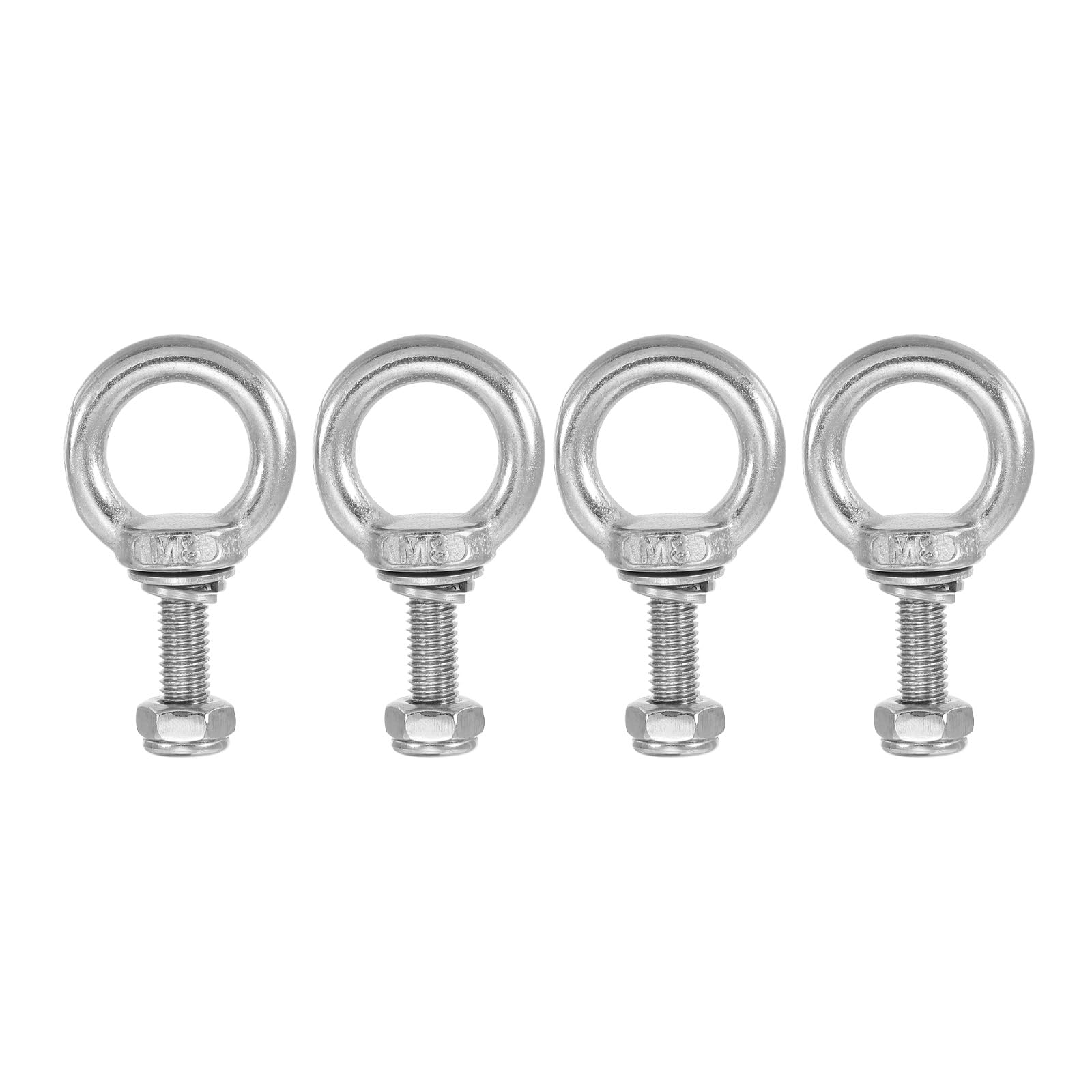 PATIKIL Lifting Shoulder Eye Bolts, M8x25 304 Stainless Steel Male Thread with Hex Screw Nut Gasket Flat Washer for Hanging Securing Chain Wire Rope, 4 Sets