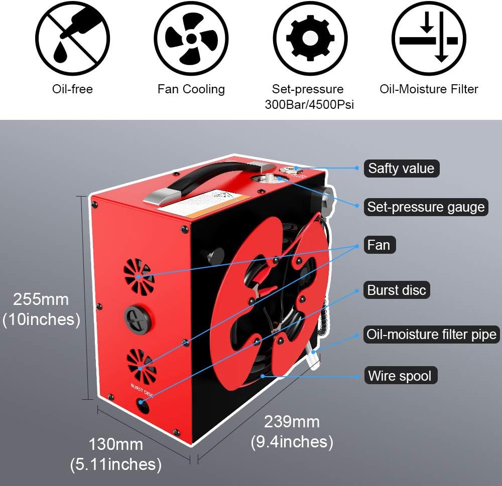 GX PUMP CS3 PCP Air Compressor, Auto-Stop,Oil-Free, Built-in Water-Oil Separator Filter - Image 5