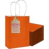 qiqee 24PCS Mini Gift Bag with Handles Bulk 4.5"x2.5"x6" Gift Bags Orange Bags Multiple Uses
