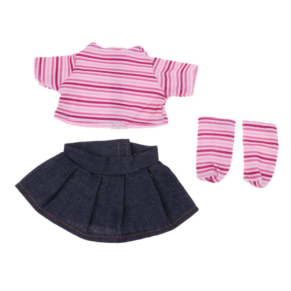 P Prettyia Handmade Cute Stripe Top Denim Skirt And Sock Outfit For Mellchan Doll 9-11inch for Reborn Baby Girl Dolls Clothing Accessory