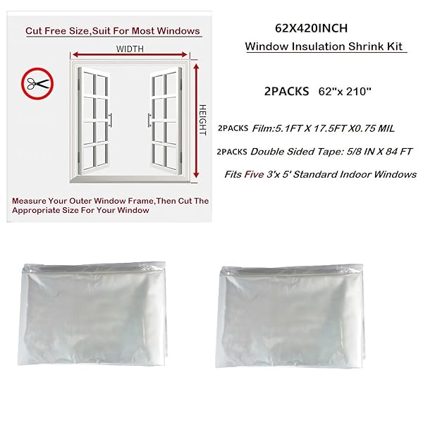 STARJUNGLE INDOOR WINDOW INSULATION KIT, CLEAR WINDOW FILM FOR HEAT AND COLD (10 WINDOWS(62X420))