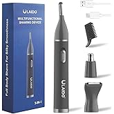 ULAIDO Nose Ear Hair Trimmer for Men, Rechargeable 3 in 1 Grooming Kit for Nose, Ear, Eyebrow & Body Hair, No Pull No Snag Painless Trimming with 3 Replacement Heads