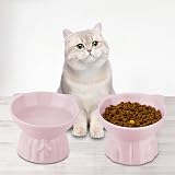 MEETOZ Ceramic Elevated Cat Bowls Pink Raised Food Water Dish Whisker Friendly view 7