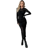 winkbay Women's Goth Print Long Sleeve Bodycon Dress Punk Sheer Crew Neck Midi Party Club Rave Dresses