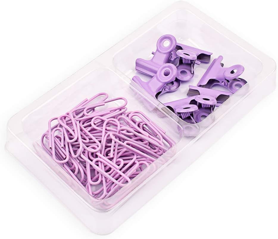CTZD 6 Pcs 0.87 Inch File Paper Clamps Metal Binder Clips 40 Pcs 1.1 Inch Paper Clips for Food Bags, Pictures Photos, Home Office and School (Purple)