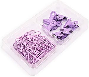 CTZD 6 Pcs 0.87 Inch File Paper Clamps Metal Binder Clips 40 Pcs 1.1 Inch Paper Clips for Food Bags, Pictures Photos, Home Office and School (Purple)