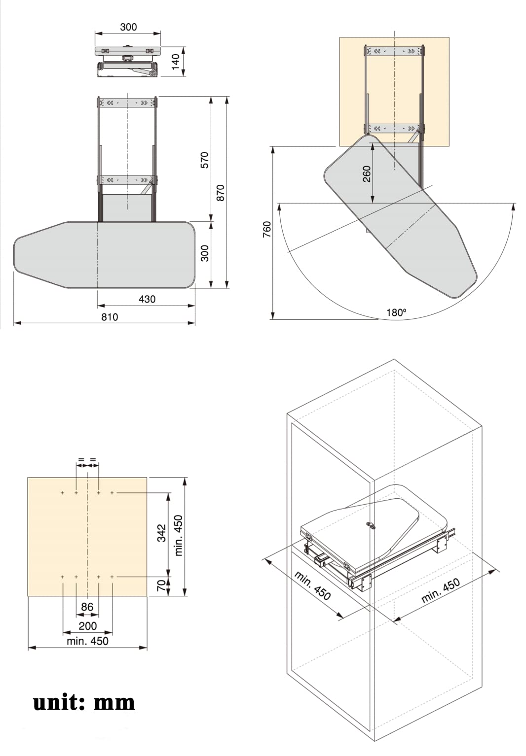Hiding Ironing Board Foldable Ironing Station in Cabinet for Apartment & Small Room | Sturdy Folding Board, Easy-Release Lever 11.8 (W) x 5.5 (H) x Length 16.9 (L) White