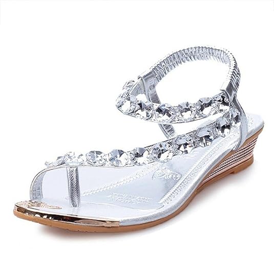 Damen Sommer Sandalen Strass Wohnungen Plattform Keile Schuhe Flip Flops Strandschuhe Zehentrenner