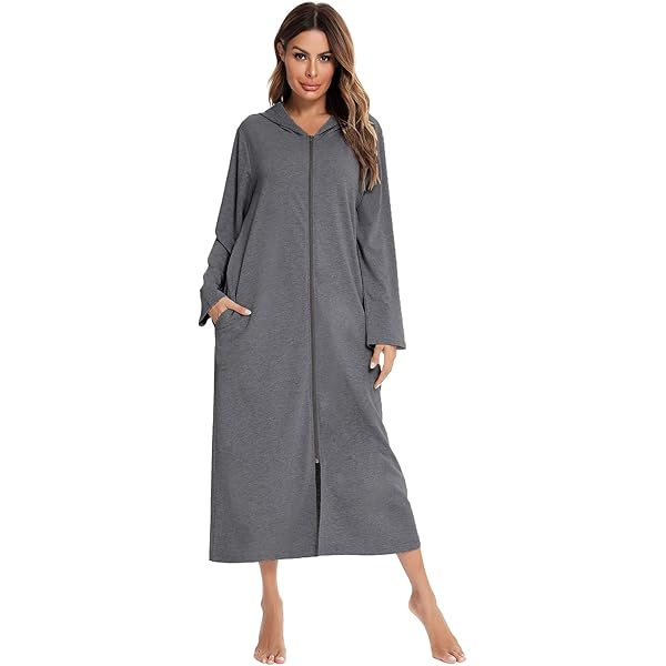 Full Length Robe Women Long House Coat Zipper Front Robes Full