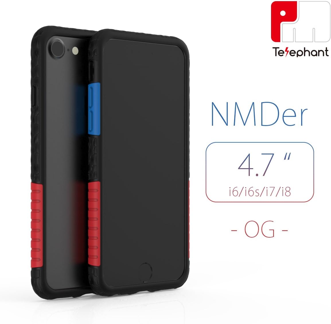 iPhone Case NMD - Anti-shock proof Technology with Air Steel, Anti-G force, Dynamic Defense System, Medical Grade Silicone,Bumper Case, FREE Transparent Back Cover (iPhone 7/8, Black OG)