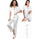 WJing Yi Jia 5Pcs Womens Silk Satin Pajamas Sets XS-XXL Short Pj Sets Button Down Pjs Set Sleepwear Loungewear