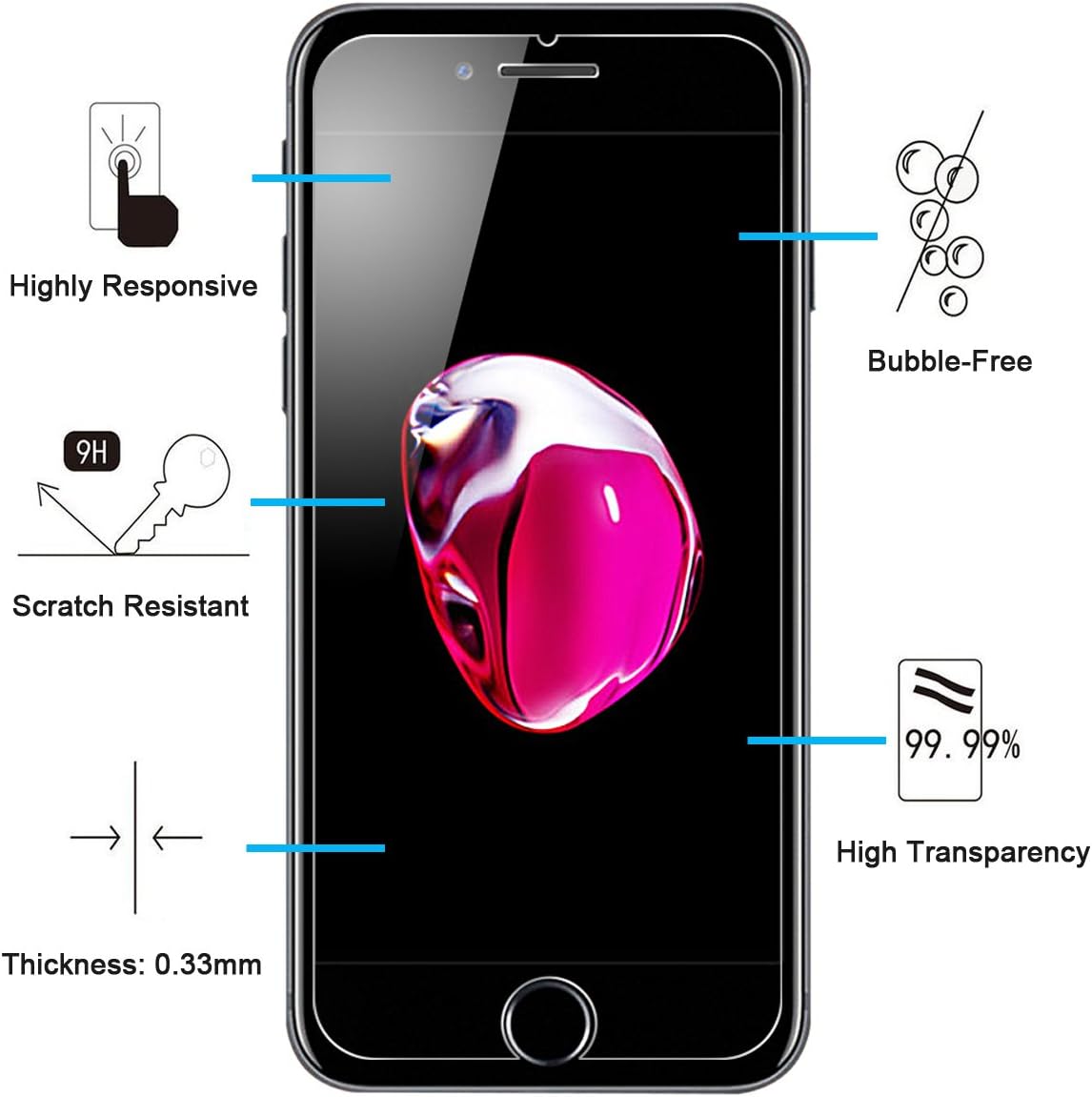 NEW'C 2 Pack Designed for iPhone 7 and iPhone 8 Screen Protector Tempered Glass, Case Friendly Anti Scratch Bubble Free Ultra Resistant - Image 3