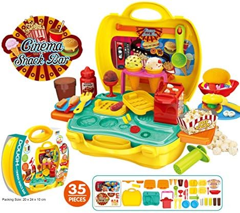 Best Cinema Hot Dog Popcorn Ice Cream Snacks Bar Kit Playset 35 Pieces Packed in a Sturdy Gift Case + FREE animal stickers