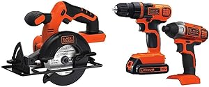BLACK+DECKER BDCCS20B 20-volt Max Circular Saw Bare Tool, 5-1/2-Inch with Black & Decker 20V MAX Drill/Driver Impact Combo Kit
