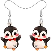 HUAGEO Valentine's Day Acrylic Cute Donut Love Heart Penguin Earrings Animals Dangle Jewelry For Women Charms Gifts Accessories