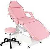 Giantex 72" Massage Bed with Hydraulic Stool, 3-Section Tattoo Chair with Adjustable Backrest, Legrest & Storage Boxes, Facia