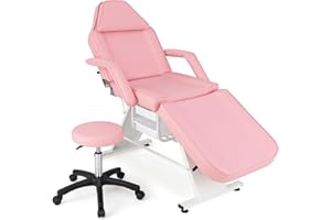 Giantex 72" Massage Bed with Hydraulic Stool, 3-Section Tattoo Chair with Adjustable Backrest, Legrest & Storage Boxes, Facia