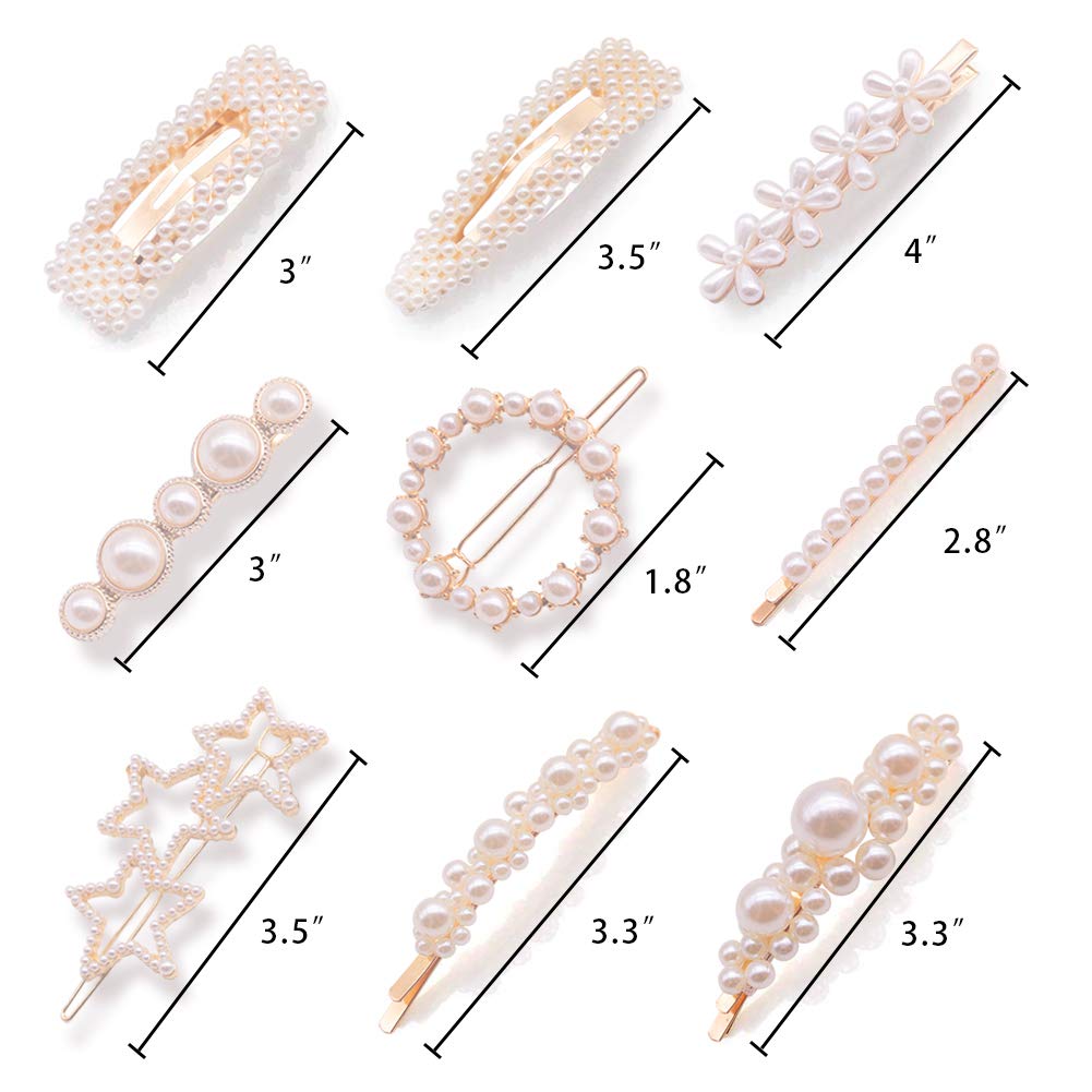 BigOtters Pearls Hair Clips, 9pcs Hairpins Headwear Barrette Hair Ties for Birthday Valentines Day Gifts Bling Styling Tools Accessories for Women Girls