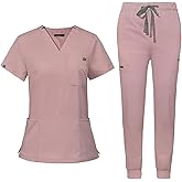 niaahinn Women's Scrub Top with Classic V-Neck & Yoga Jogger Pants Medical Nursing Uniform Set