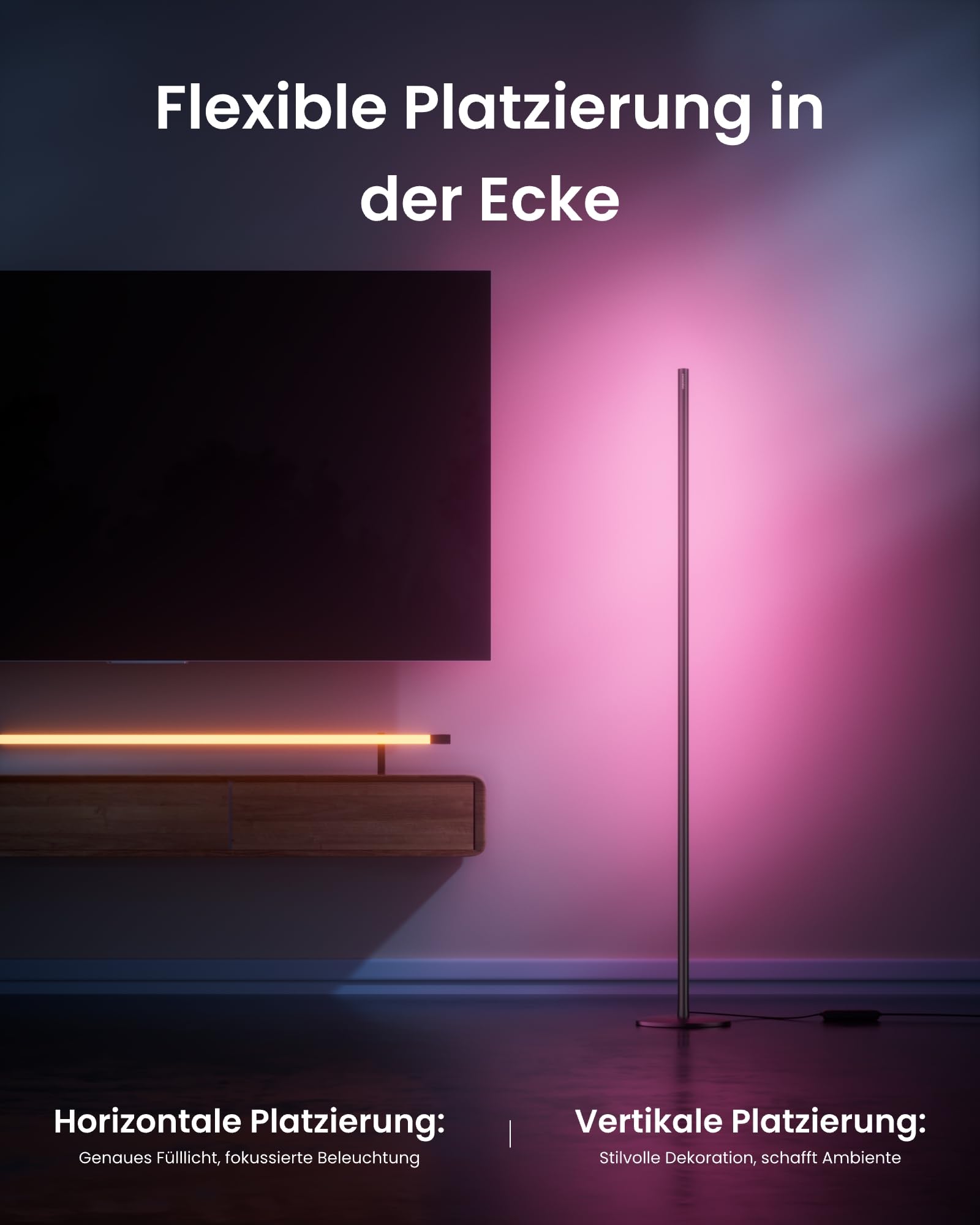 SwitchBot Matter Stehlampe Wohnzimmer, RGBCCT Floor Lamp Dimmbar mit APP Fernbedienung, Kompatibel mit Apple Home, Alexa, Google Home, LED Stehlampe Schwarz mit Warm- & Kaltweiß, Szenenmodi, Musikmodi 3