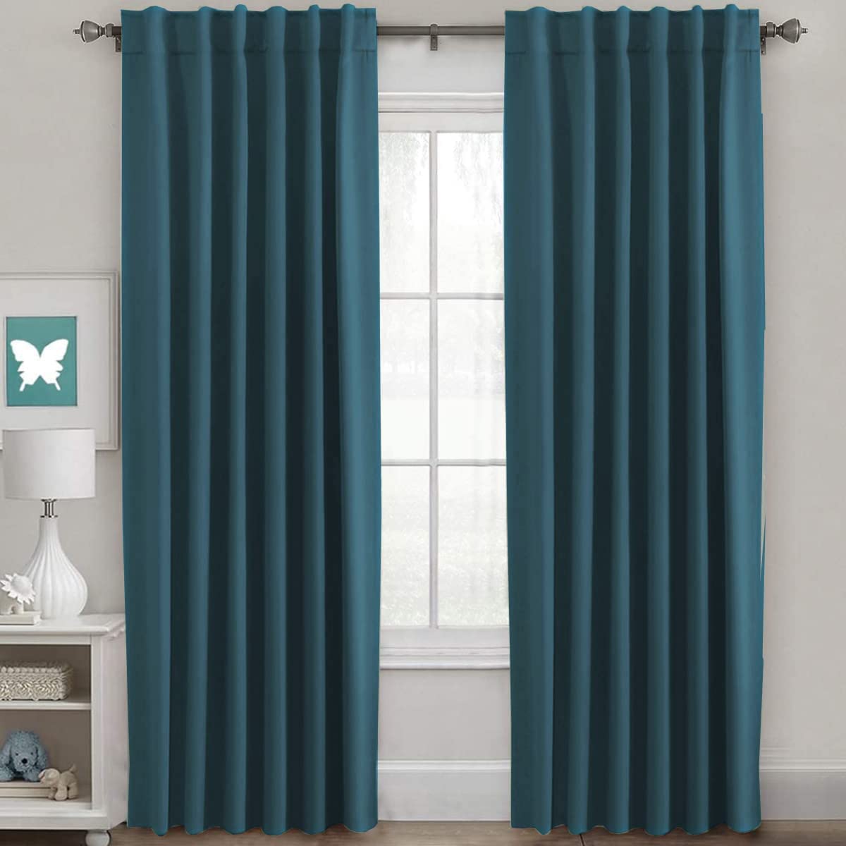 Photo 1 of H.VERSAILTEX Blackout Curtains Thermal Insulated Window Treatment Panels Room Darkening Blackout Drapes for Living Room Back Tab/Rod Pocket Bedroom Draperies, 52 x 96 Inch, Dark Teal, 2 Panels