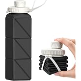 BEAUTAIL Collapsible Water Bottles 21oz/610mL, Silicone Travel Water Bottle | BPA Free, Leakproof &amp; Reusable, Foldable Water Bottle for Traveling, Hiking, Gym, School, Sports, Outdoor, 1-Pack, Black