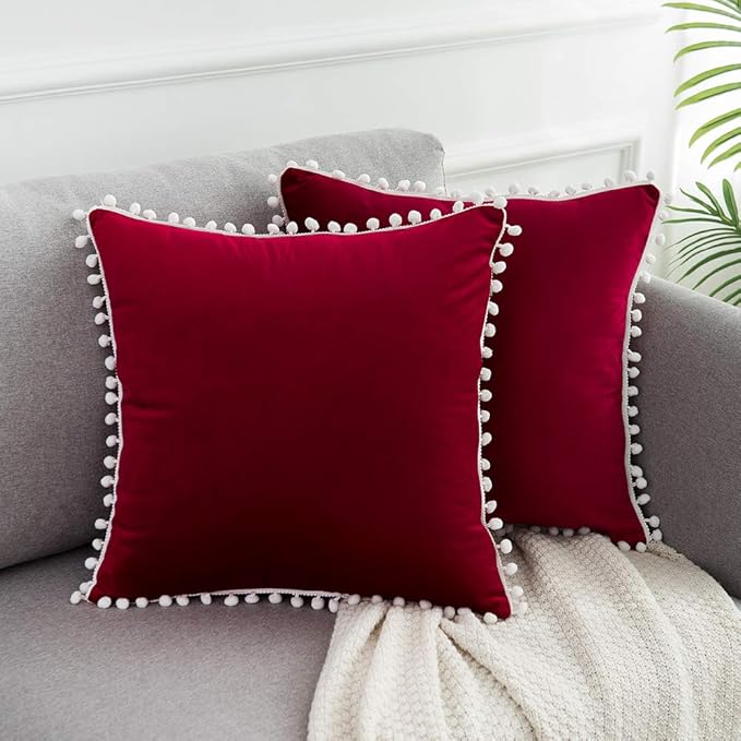 WLNUI Set of 2 Soft Velvet Lumbar Christmas Burgundy Pillow