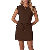GRECERELLE 2026 Women's Summer 2 Piece Skort Set Cap Sleeve Round Neck Top & Tennis Skirt with Pockets for Athletic & Casual